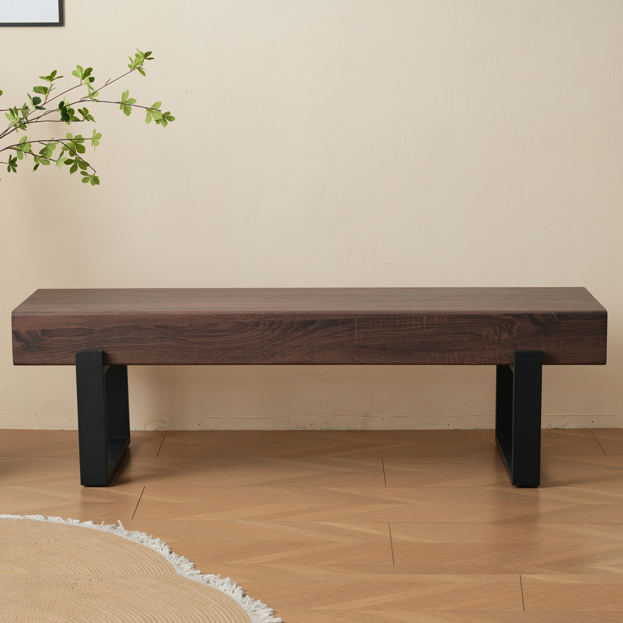 Euroco 59" Solid Wood Entryway Bench with Shoe Storage, Mid-Century Modern Shoe Bench,Hallway Foyer Seating Bench for Bedroom Living Room,Dark Walnut