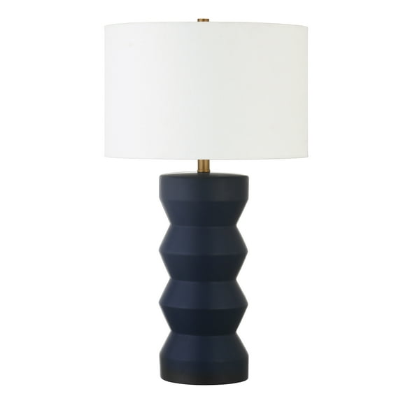 Evelyn&Zoe Carlin 27" Tall Ceramic Table Lamp with Fabric Shade, Matte Navy/White