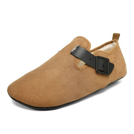 New Winter Cotton Men Shoes Warm Slip on Lightweight Slippers Women Plush Bedroom Home Cotton Loafers Unisex Winter Warm Shoes (Khaki 38-39)