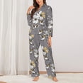 thumbnail image 2 of Pajama Sets for Women 2 Pcs, White Flowers Hummingbird Gray Button Down Long Sleeve Sleepwear Lounge PJ Sets, 2 of 6