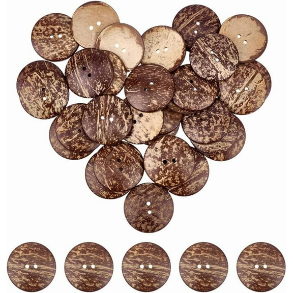 30Pcs Large Coconut Buttons 2 inch Flat Round Shell 2 Holes Brown Natural Sewing Button Vintage Wooden for DIY Sewing Crafts Clothes Decoration diy