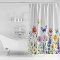 thumbnail image 2 of Purple Blue Pink Flower Shower Curtain, 60" x 72", Wildflower Butterfly Plant Waterproof Bathroom Curtain Washable Shower Curtain Set with 12 Hooks, 2 of 6
