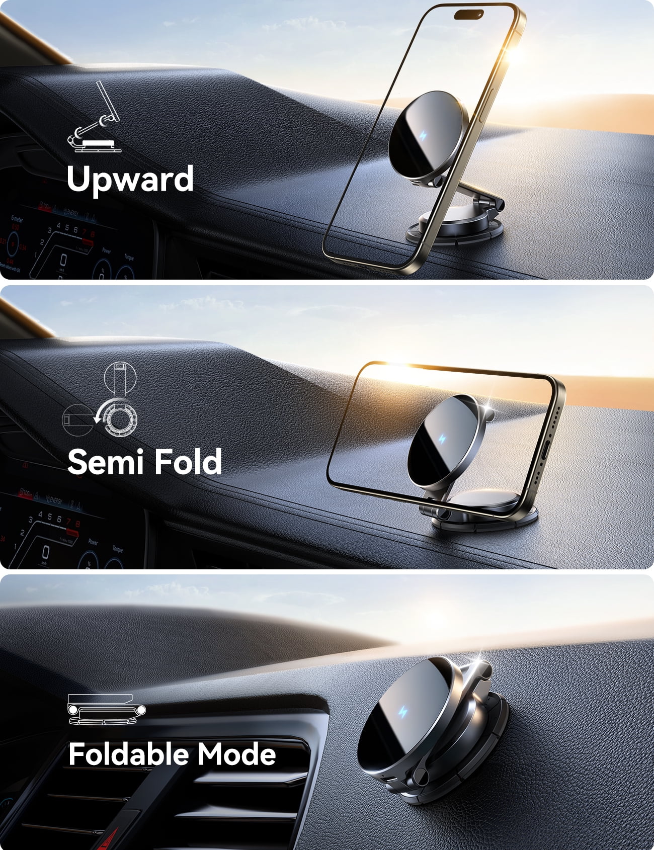 JOYROOM for MagSafe Car Mount, 15W Wireless Fast Charging Magnetic Phone Holder for Car, All Metal 360° Rotation Dashboard Car Phone Holder for iPhone 17 16 15 14 13 12 Pro Max, Black