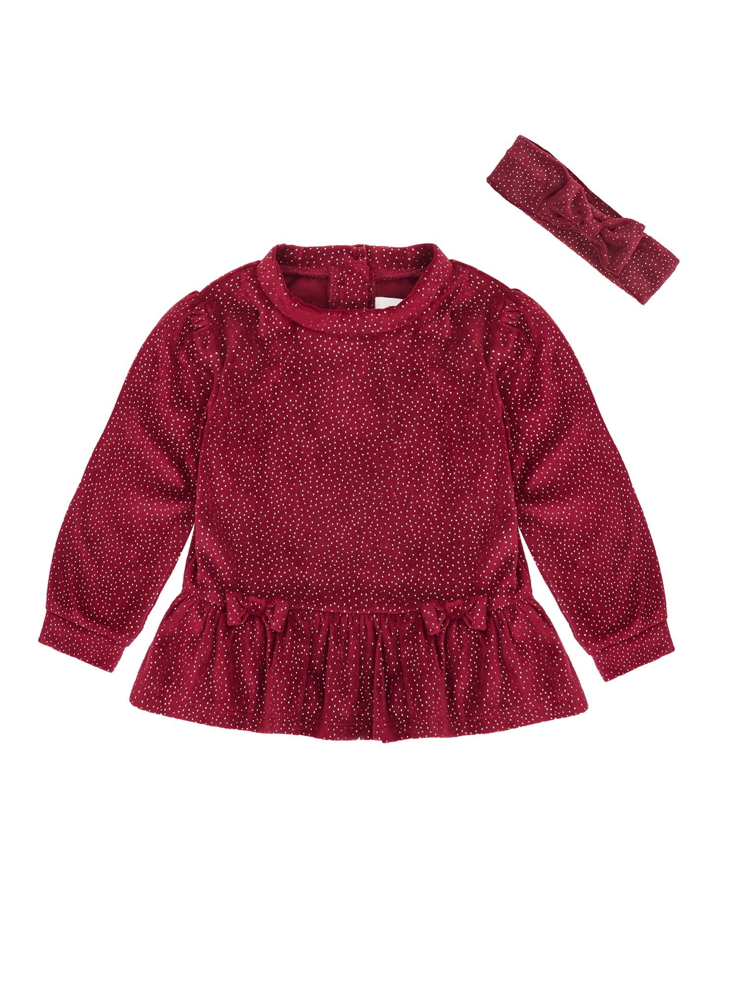 Wonderluxe Baby Girls' Cozy Velour Top, Pant and Headband, 3-Piece Set, Sizes 0-3M-24M