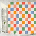 thumbnail image 2 of Cute Green Pink Beige Checkered Shower Curtain, 70s Retro Aesthetic Hippie Funky Fun Bath Curtain, Boho Minimal Abstract Bathroom Accessories Groovy Teen Girls for Bathroom Curtains Hooks, 72x72IN, 2 of 6