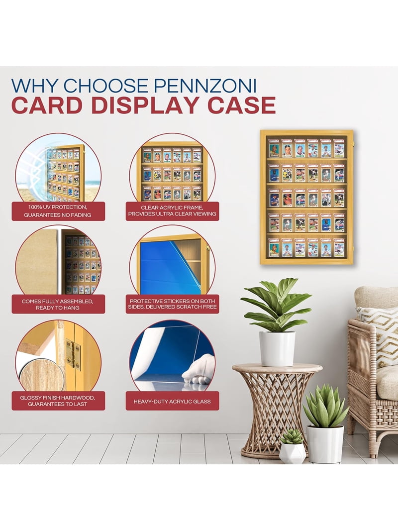 best graded card display case Emfogo Trading Display, 3-Tier Card with Custom Drawer, Wood Card Display with Supporters and Dividers, Sports Card Display Case (Brown) : Toys & Games mounted brackets Graded Card Display Cases for