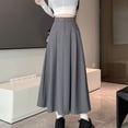 thumbnail image 2 of TaTaai Women Summer Solid Color Elastic Waist Midi Skirt Lightweight Breathable Soft Fabric Machine Washable No Fading Versatile Daily Office Street Casual Wear Midi Skirt Gift, 2 of 7