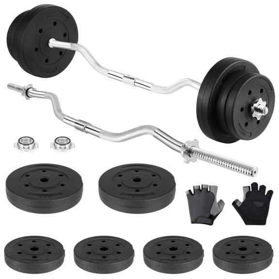 FIXTECH Adjustable Barbell Weight Set, 50LB with 48 Inch Curl Bar, Black