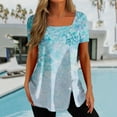 thumbnail image 2 of Taqqpue Womens Tunic Tops Square Neck Side Split Button T Shirts Casual Short Sleeve Floral Print Summer Tees Comfortable Tunic Shirts Flare Blouses Tops for Women, 2 of 5