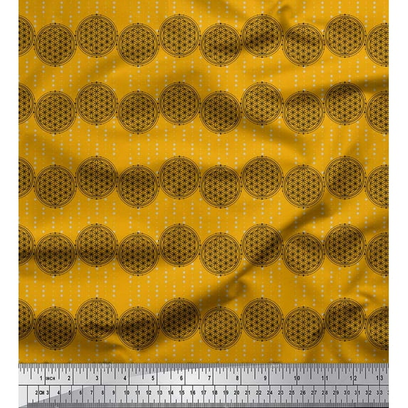 Soimoi Gold Moss Georgette Fabric The Flower Of Life Geometric Print Sewing Fabric Yard 44 Inch Wide
