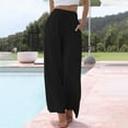 thumbnail image 2 of YUHAOTIN Slacks for Women Dressy Casual Plus Size Linen High Waisted Wide Leg Palazzo Pants Casual Summer Drawstring Trousers Flowy Beach Pants with Pockets Womens Trousers Long Tall, 2 of 5