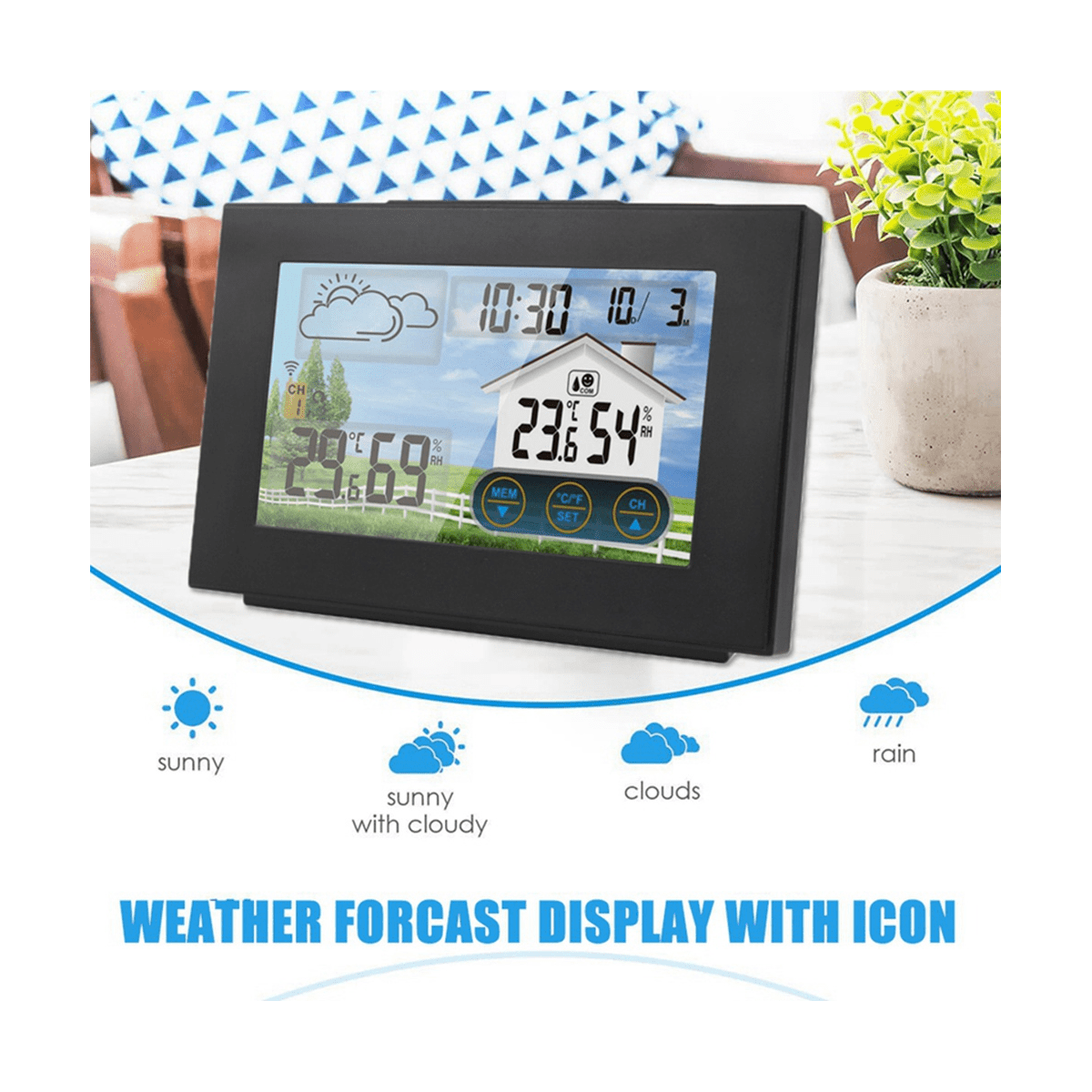 With Sensor Color Touch Screen Alarm Clock Wireless Weather Station Forecast Indoor Outdoor Thermometer Hygrometer