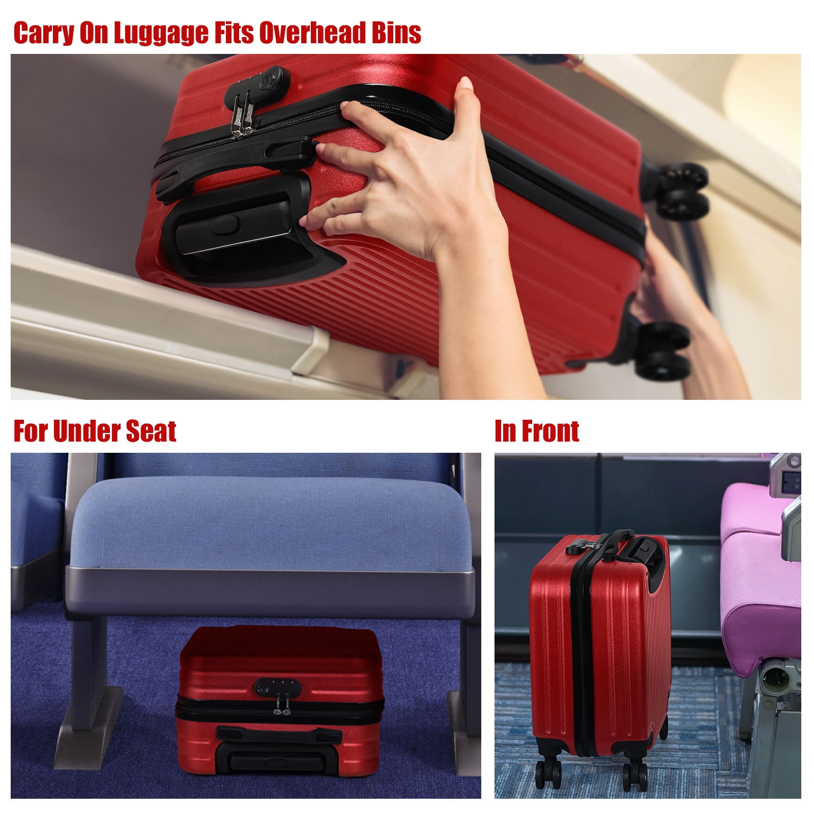 Rolling Luggage Boarding Luggage Lightweight 18" Red