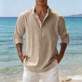 thumbnail image 5 of Men's Long Sleeve Cotton Linen Shirts Solid Color Faddish Stand Up Collar Button Down Pullover Shirt Casual Soft Comfort Workout T Shirts, 5 of 9