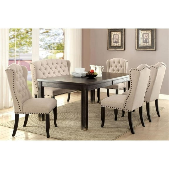 Bowery Hill Wood 6-Piece Dining Table Set in Antique Black Finish
