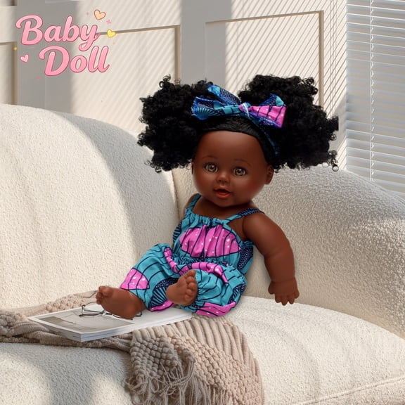 Realistic African American Black Reborn Baby Doll, Combable Curly Hair PVC Doll, Rotatable Limbs Dress Up Pretend Play Toy, Cuddly Companion Christmas Birthday Gift for Toddlers Kids Girls Ages 3