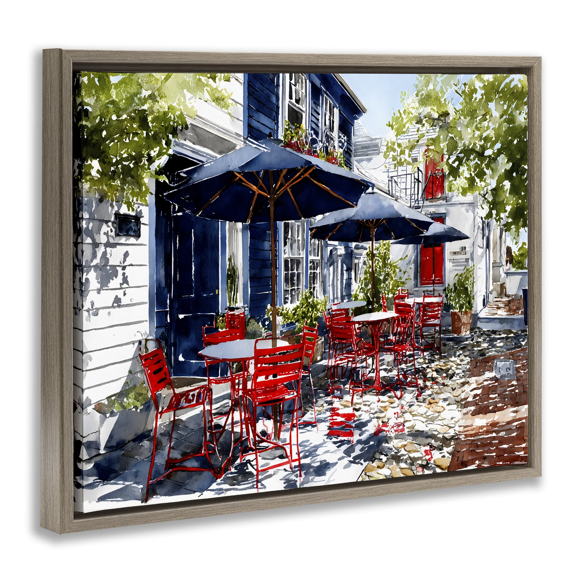 Stupell Industries Cafe Classic Red Chairs Brown Framed Floater Canvas Wall Art, design by Franklyn Gregory