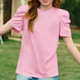 thumbnail image 5 of Deals Mwjwdo Girls Puff Short Sleeve Shirts Summer Ribbed Knit Crewneck T Shirt Tops Tee Blouse Fashion Tees 4-14 Years Pink 11 Years, 5 of 9