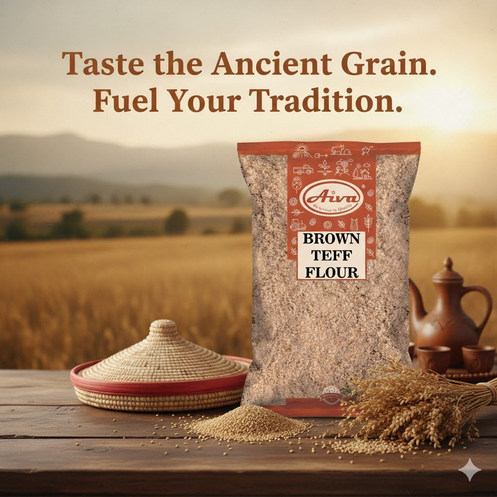 Aiva Brown Teff Flour 5 LB | Whole Grain Ancient Baking Flour for Bread Pancakes, Wraps, Muffins & More