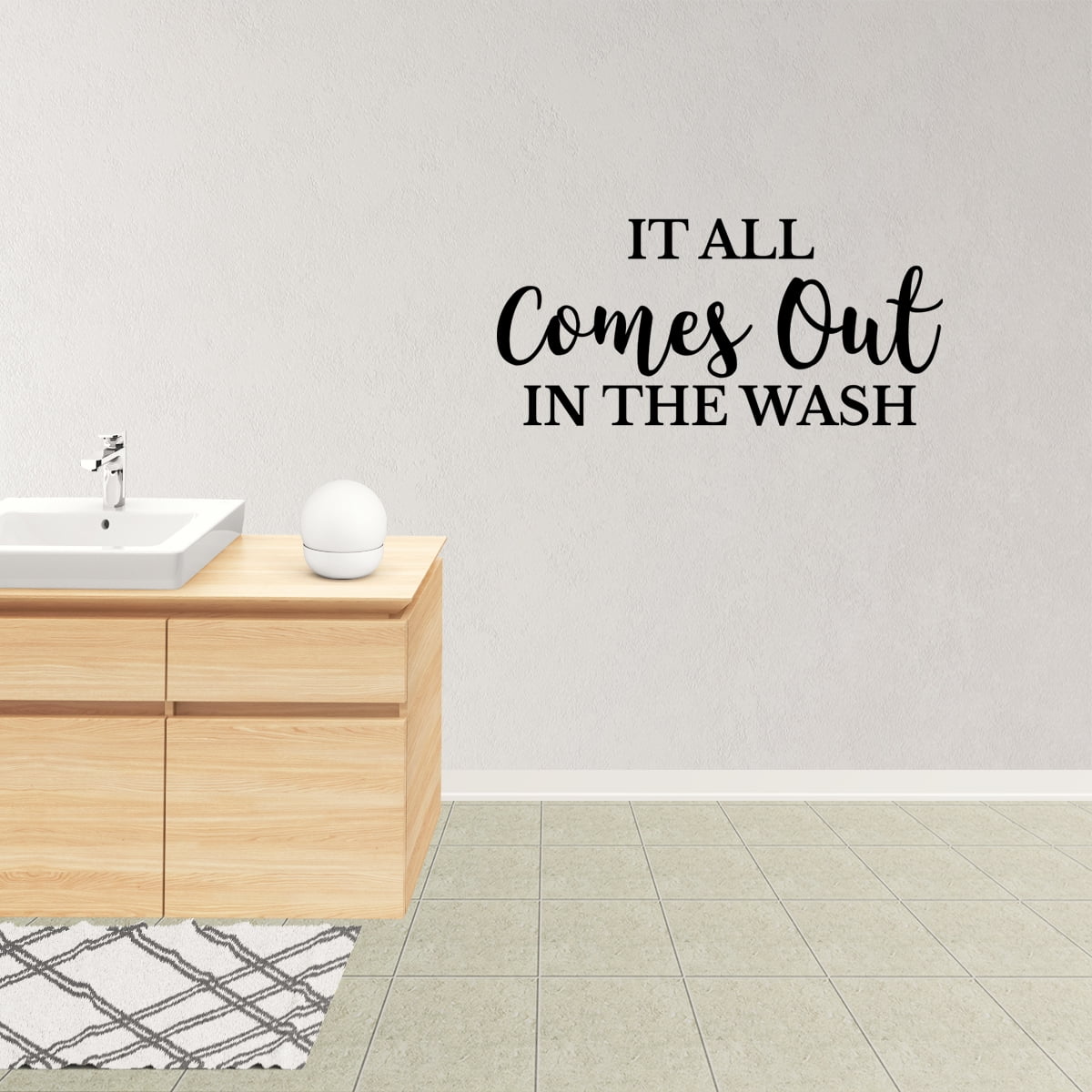 IT ALL COMES OUT IN THE WASH  WALL QUOTE DECAL VINYL WORDS LAUNDRY LETTERING 