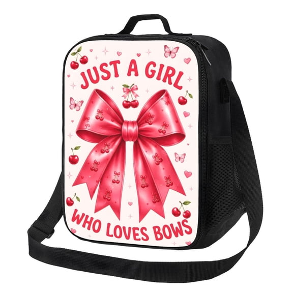 Pink Bow Lunch Bag Insulated Thermal Lunch Box with Shoulder Strap & Handle for Women and Men