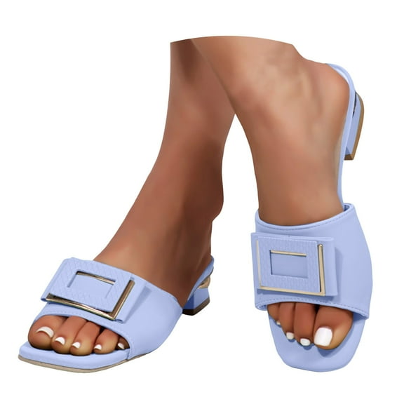 IUJSOY Women's Slide Sandals Square Open Toe Slip on Comfortable Mules Low Heel Dress Shoes