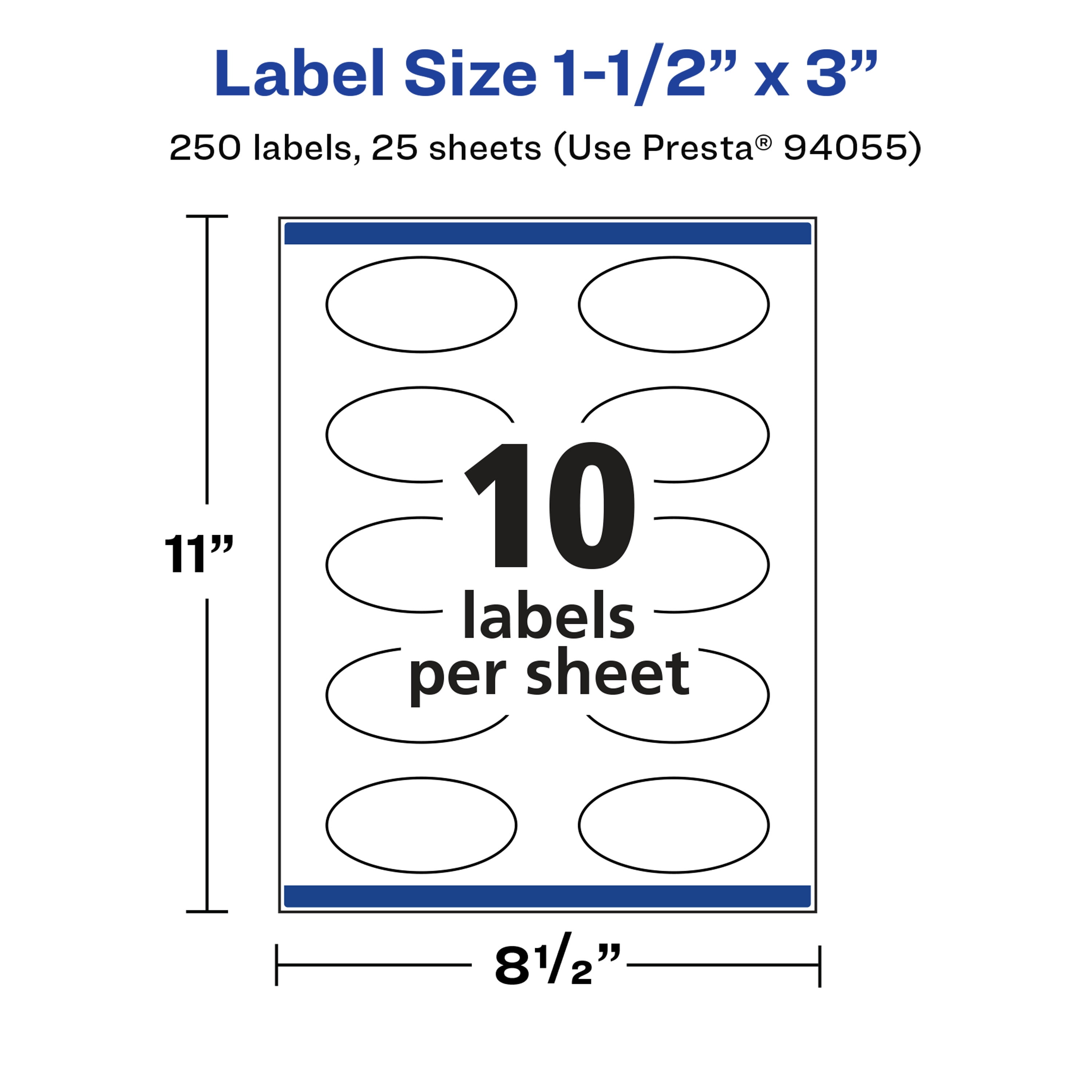 Avery Glossy White Oval Labels, 1.5" x 3", 250 Total