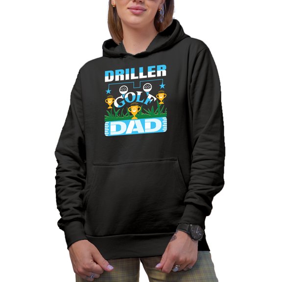 Driller Golf Dad, Father Golf Player, Golfing or Golfer Themed Merch Gift, Black Hooded Sweatshirt or Hoodie, Small