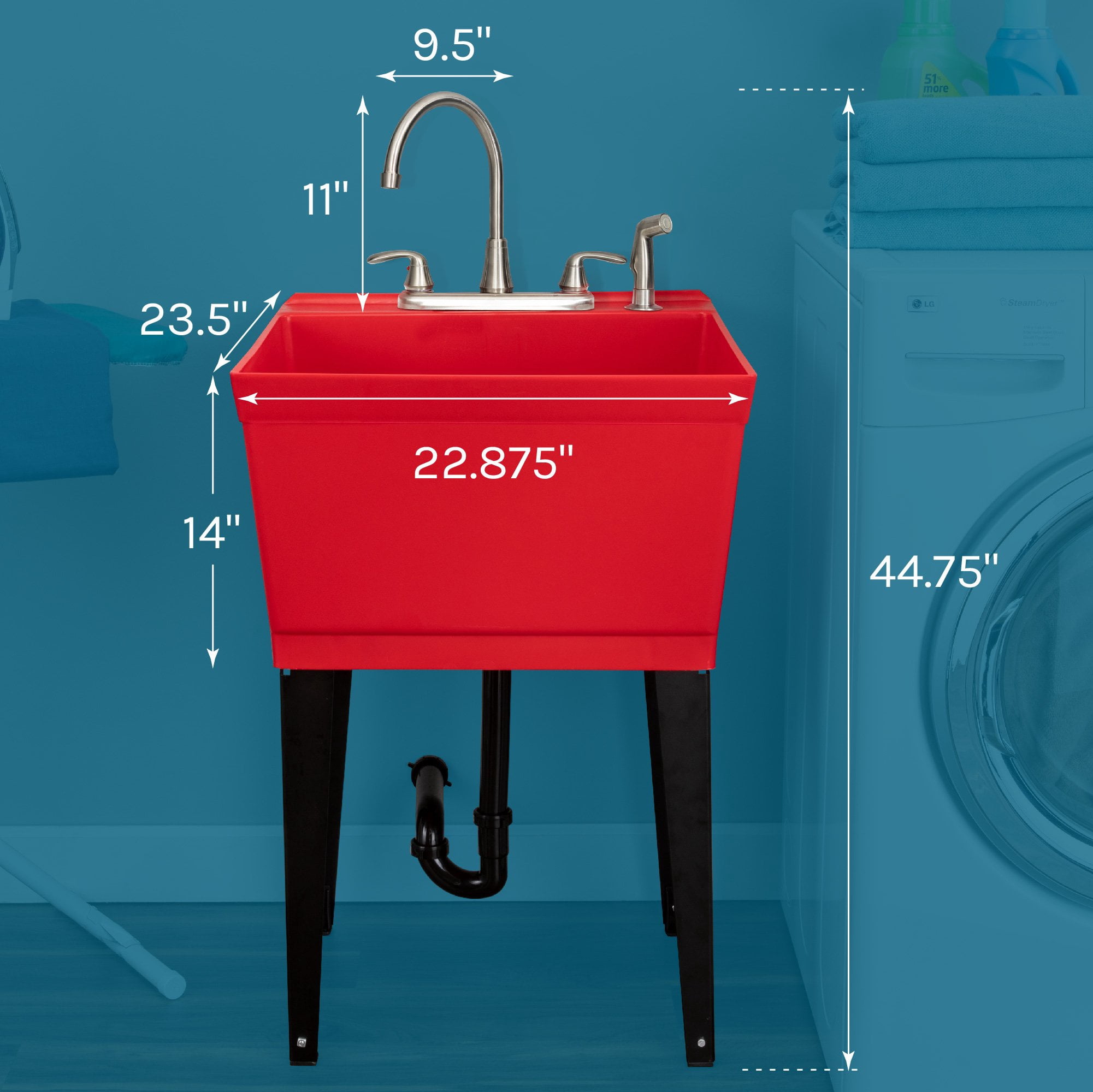 Tehila Utility Sink with Stainless Finish Faucet & Side Sprayer 19 Gallon - Red