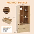 thumbnail image 2 of 72" Wood Wardrobe Closet with Mirror Door & LED Light, 2-Door Freestanding Bedroom Armoire Cabinet with Hanging Rod, Drawers & Adjustable Shelves, Farmhouse Wooden Storage Wardrobe for Bedroom, 2 of 8