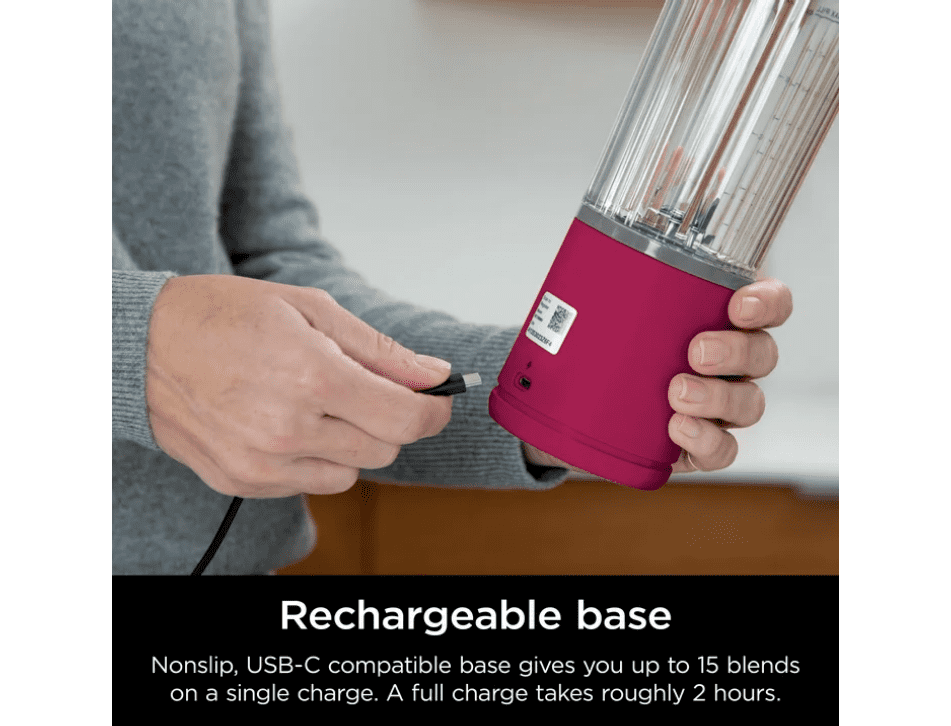 Restored Ninja Blast 16 oz. Personal Portable Blender with Leak Proof Lid & Easy Sip Spout, Perfect for Smoothies, Cranberry Red, BC100CR (Refurbished)