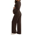 thumbnail image 4 of Gyujnb Asymmetrical Neck Long Sleeve Nursing Maternity Set Solid Soft Knit Full Over Belly Straight Wide Leg Pants 2 Piece Matching Outfit Postpartum Daily Pregnancy Loungewear,S, 4 of 9