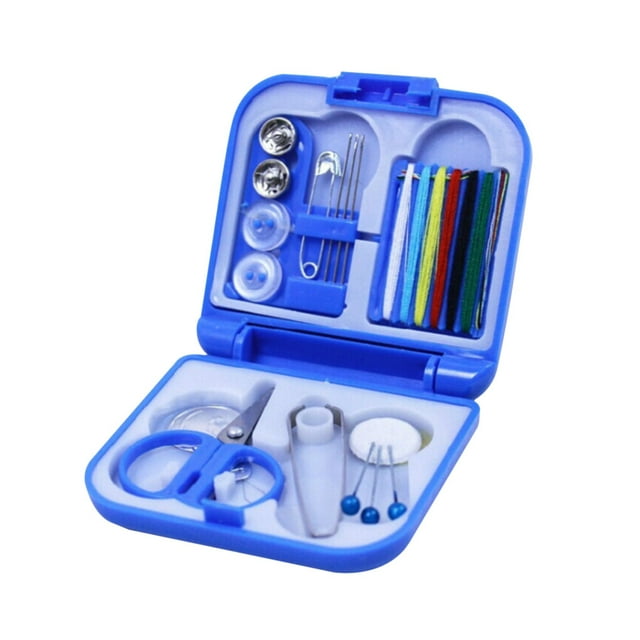 Kit de Fils pour Aiguilles Mini Outils de Couture Portables Ciseaux Pinces Boutons Set, Bleu