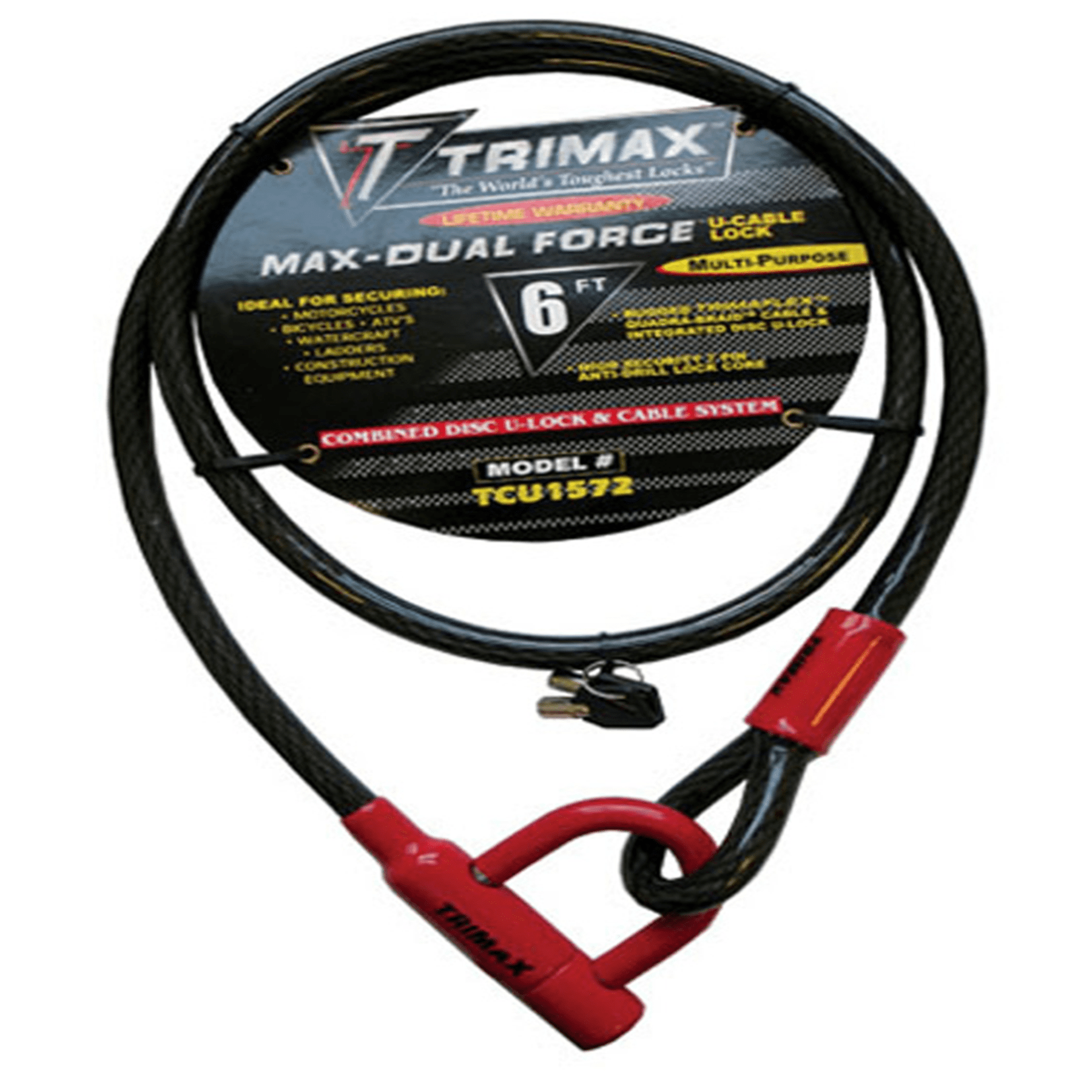 Trimax Tcu1572 Trimaflex Coiled Lock, 72In. Cable With U Lock