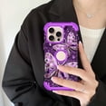 thumbnail image 3 of Meshine Phone Case for iPhone 16 Pro,Butterfly Glow in The Dark Three Layer Heavy Duty Shockproof Full Body Protection Hard Plastic Bumper+Soft Silicone Protective Case,Light Purple, 3 of 5