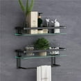 thumbnail image 5 of Sofinny 2 Tier Glass Shelf for Bathroom Wall Mounted, 15.7in Aluminum Floating Shelves with Towel Bar, No Drilling, 8mm Thick Tempered Glass (Black), 5 of 7