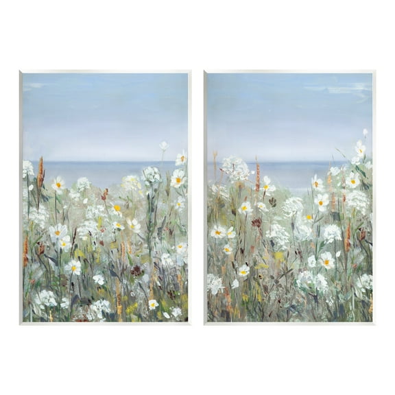 Stupell Industries Beachside Wild Flowers Blooming Distant Ocean Scene Painting Unframed Art Print Wall Art, Set of 2, Design by Sally Swatland