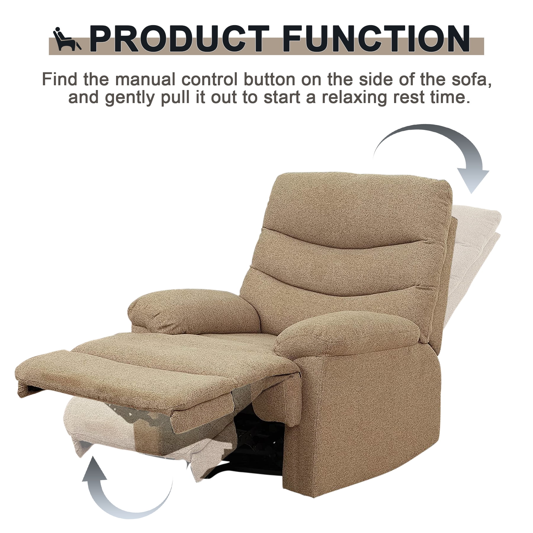 Nathaniel Home Recliner Chair, Upholstered Fabric Chair, Single Manual Reclining Sofa, Home Theater Seating, Footrest for Bedroom Elderly Lounge, Mocha Brown