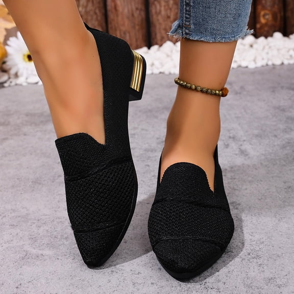 Domuza Women's Ballerina Slip On Knitted Trainers 2026 Summer Non Slip Comfortable Breathable Sporty Flat Shoes for Walking Black 9（EU-42）