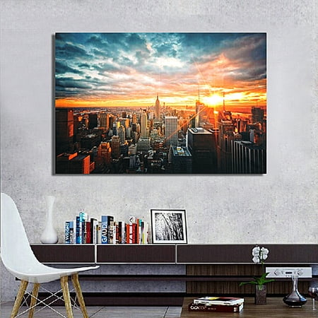 Unframed Fashion New York City Sunset Cityscape Abstract Photos Art on Silk Cloth Painting Wall Art Picture Print Artwork for Living Room Bedroom Office Wall 35 x