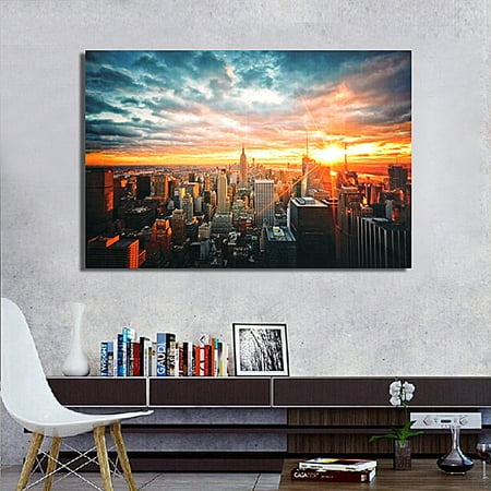 Unframed Fashion New York City Sunset Cityscape Abstract Photos Art on Silk Cloth Painting Wall Art Picture Print Artwork for Living Room Bedroom Office Wall 35 x (Best Wall Art For Living Room)