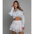 thumbnail image 4 of Women Pleated Mini Skirt Lace Ruffle Short Skirt High Waisted Floral Layered Skirts White XL, 4 of 10
