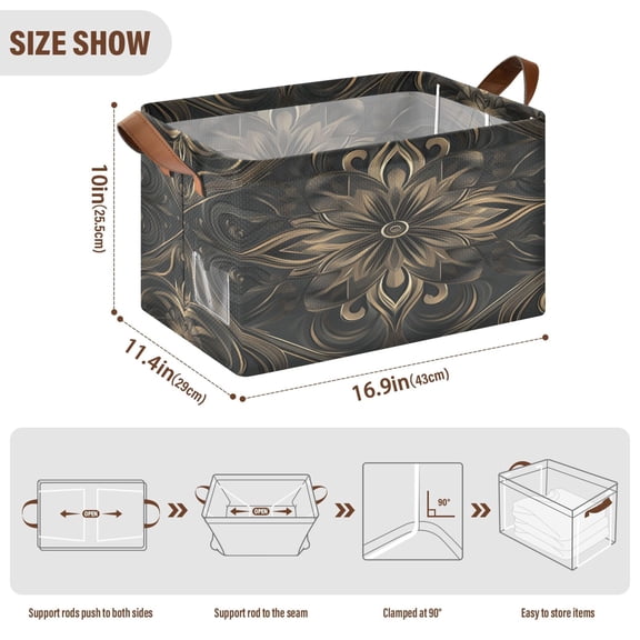BZSMCE Collapsible Fabric Cube Storage Bins Design Black and Gold Flower Pattern Design Pattern Storage Box