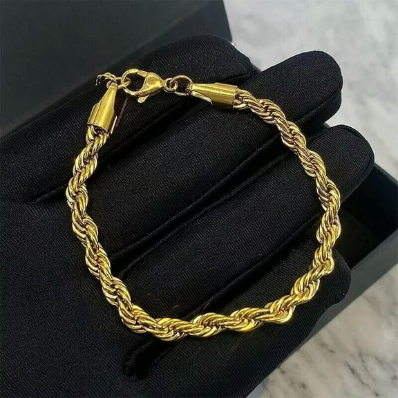 5mm Woman 18K Gold Plated Stainless Steel Rope Chain Bracelet Bangle 8.25''