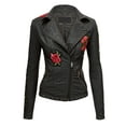 thumbnail image 1 of Made By Johnny WJC1495 Womens Floral Embroidered Faux Leather Motorcycle Biker Jacket S Black, 1 of 4