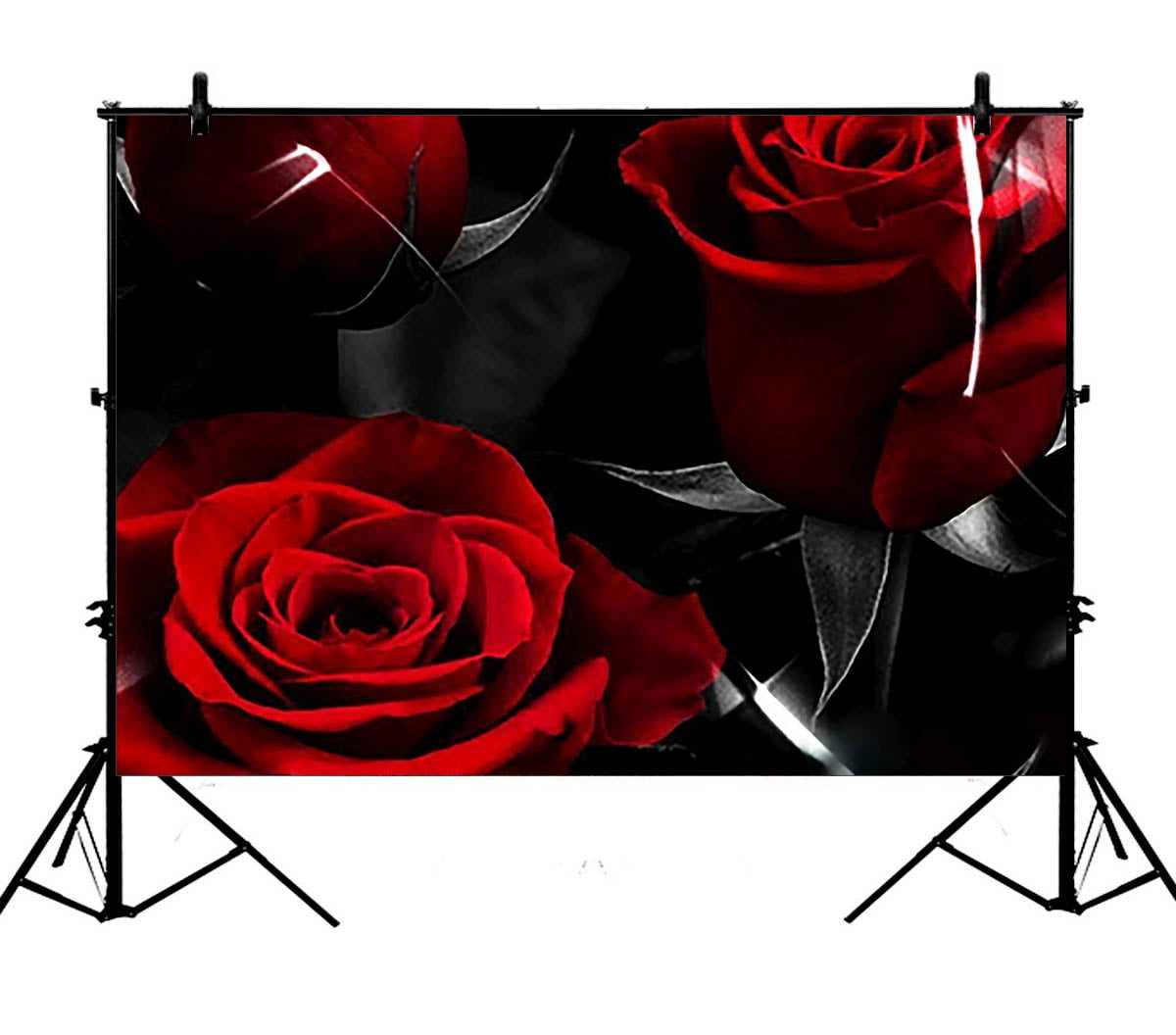 GCKG 7x5ft Fire Red Rose And Black Leaves Polyester Photography Backdrop Studio Photo Props Background