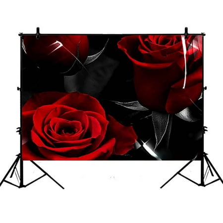 Image of GCKG 7x5ft Fire Red Rose And Black Leaves Polyester Photography Backdrop Studio Photo Props Background
