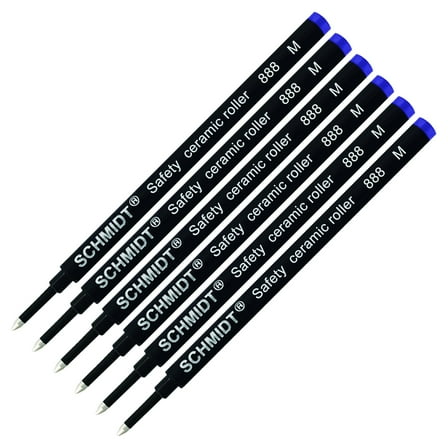 6X Schmidt 888 M Safety Ceramic Rollerball Refill Blue Ink Medium Tip