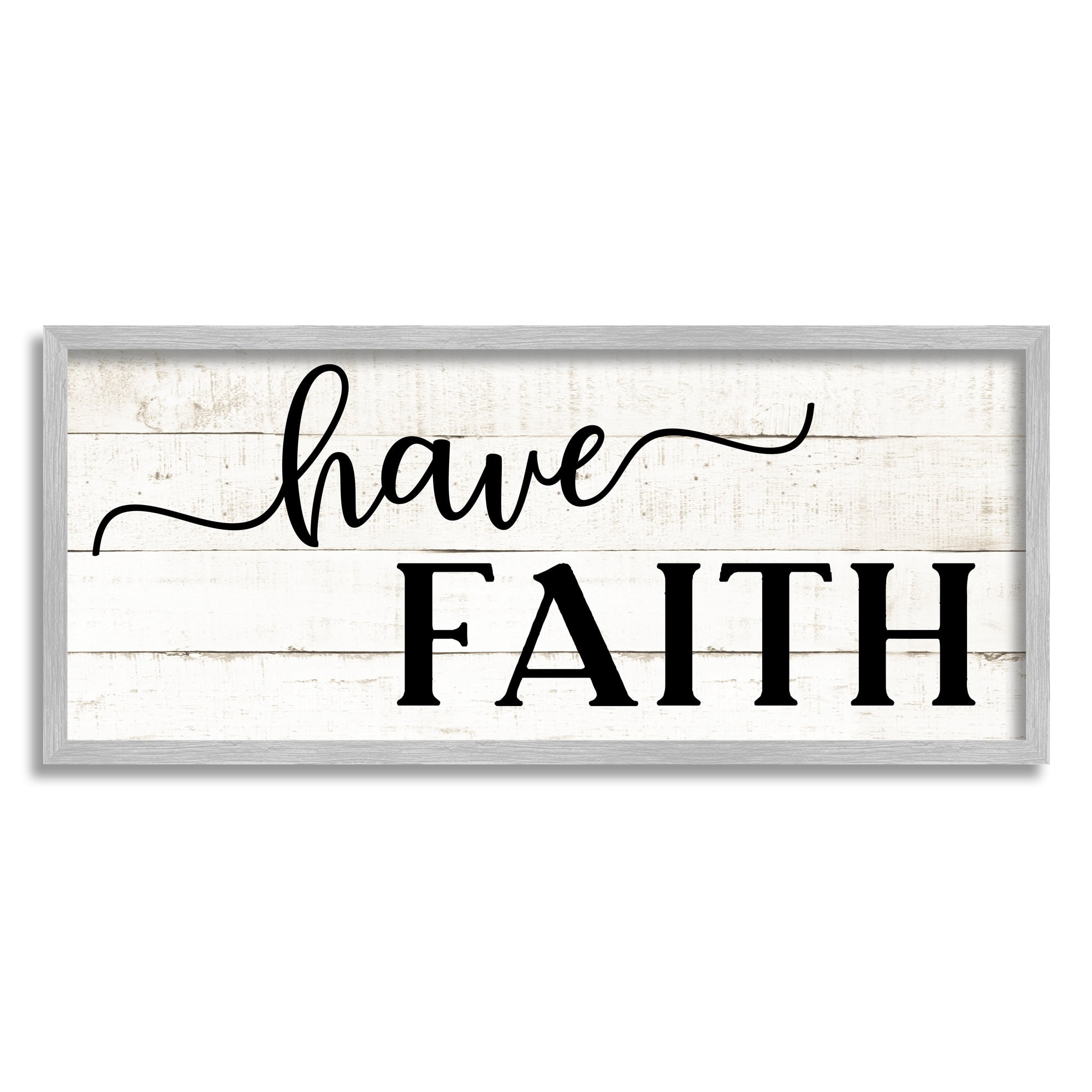 Stupell Industries Have Faith Phrase Farmhouse Plank Pattern Minimal Text, 24 x 10, Design by CAD Designs