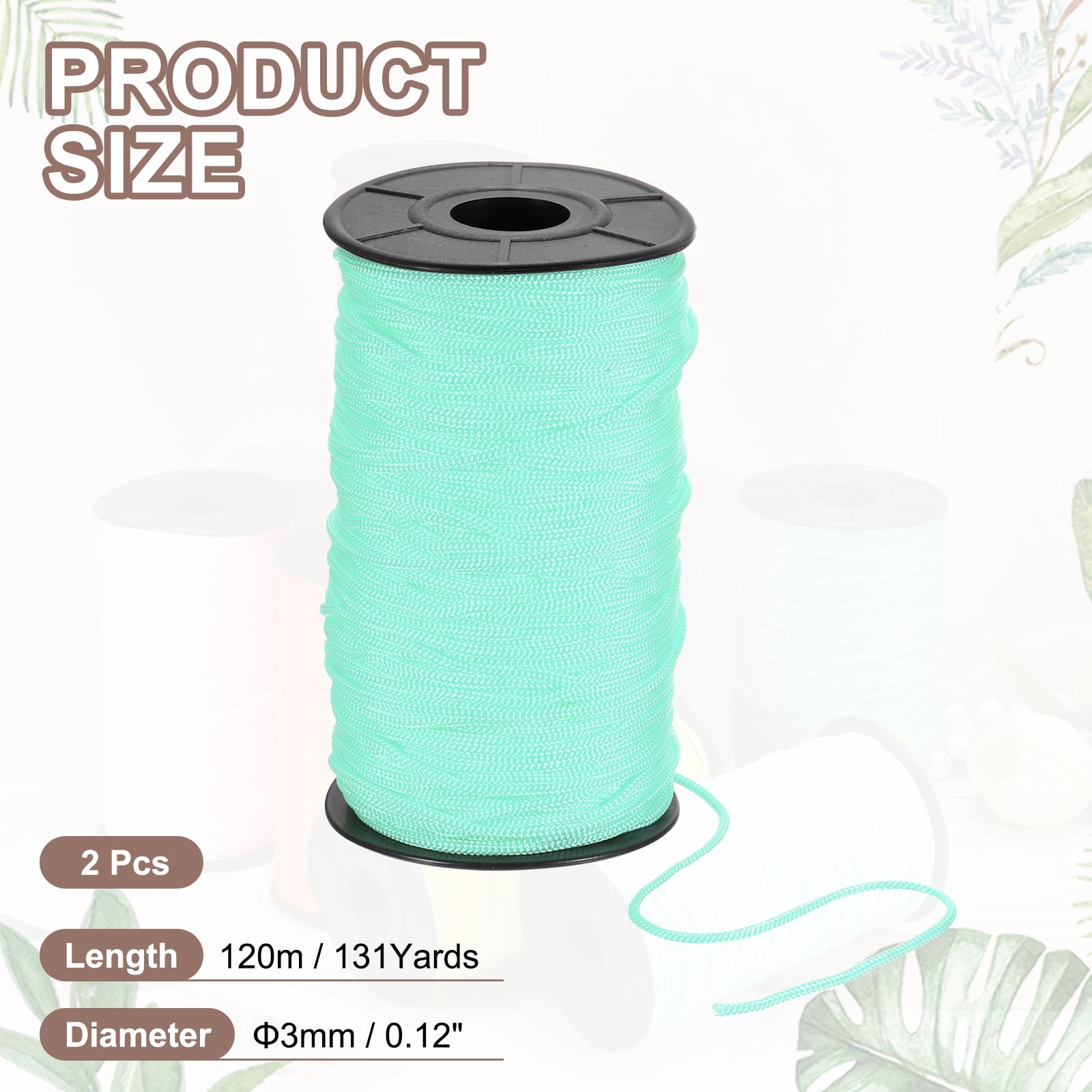 Uxcell 2 Pcs Polyester Macrame Cord, 3mm x 131 Yards Polypropylene Crochet Braided Rope Macrame Yarn for Wall Hangings Bag Craft Knitting, Blue Green